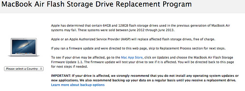 MacBook Air Flash Storage Drive Replacement Program