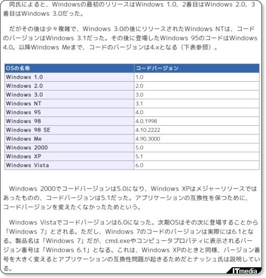なぜ「7」なのか――次期Windowsの命名についてMSが説明 - ITmedia News http://www.itmedia.co.jp/news/articles/0810/15/news096.html