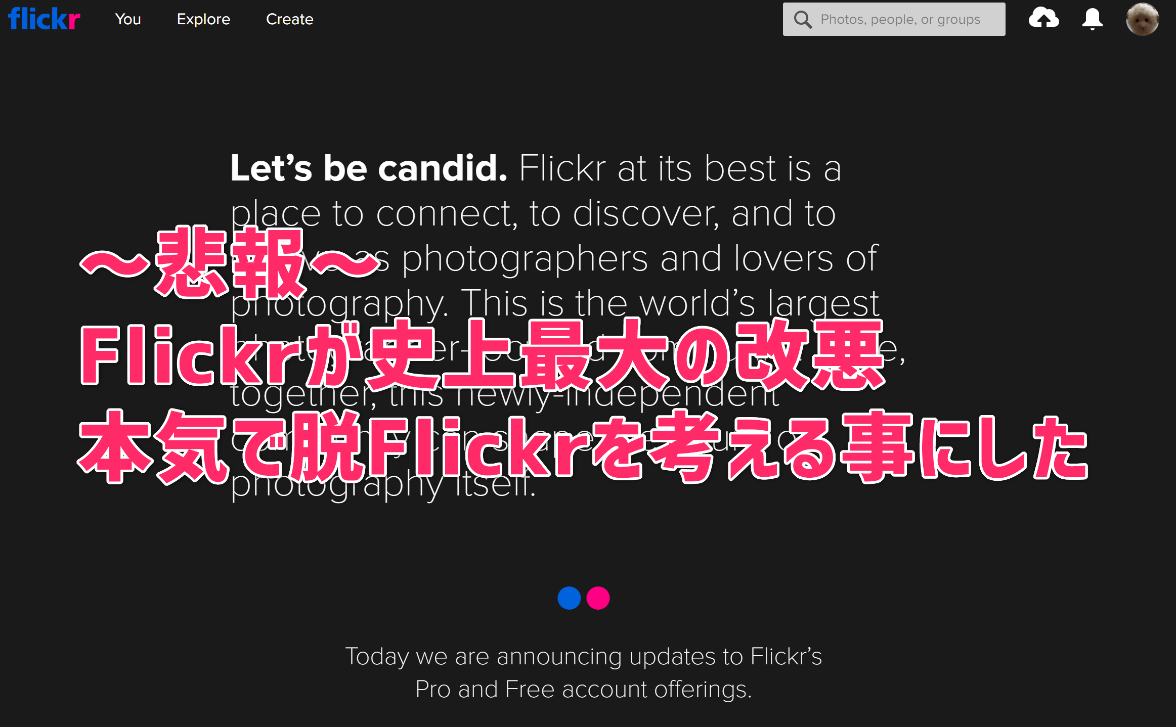 悲報 Flickrが史上最大の改悪 無料アカウントは1tbから1 000枚までへ 本気で脱flickrを検討することにした ひとぅブログ